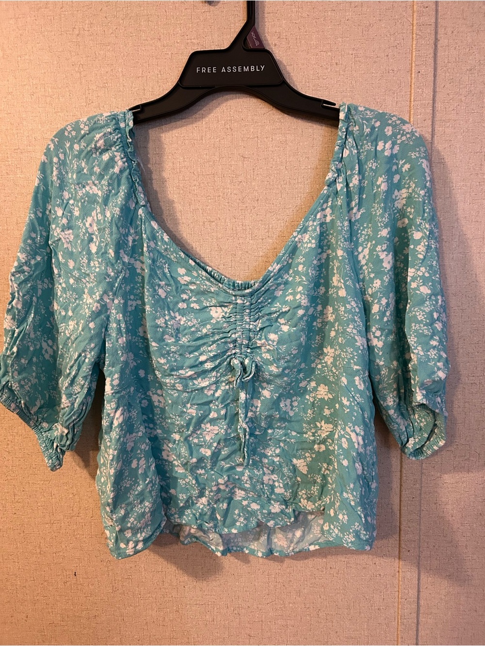 Teal Floral Ruched V-Neck Women's Crop Top